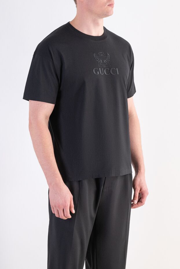 Gucci мақтадан тігілген, текстуралы мұрағаттық логотипі бар үлкен қара футболка 197498 - фото 3