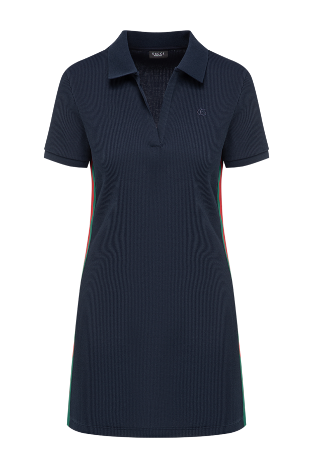 Blue knit polo dress with signature side seam stripes - photo 1