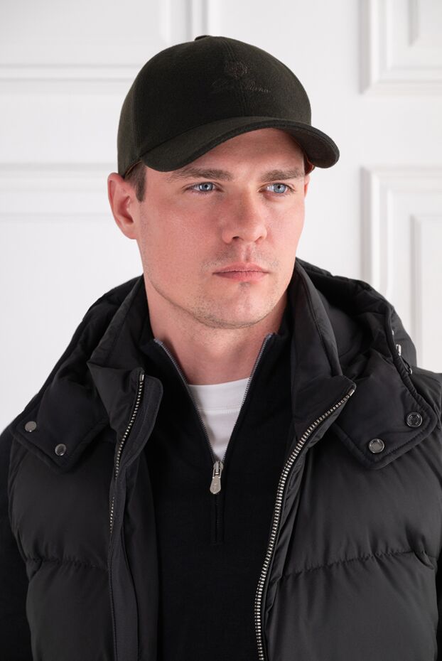 Loro Piana men's khaki cashmere baseball cap with embroidered heraldic logo 197518 - photo 2