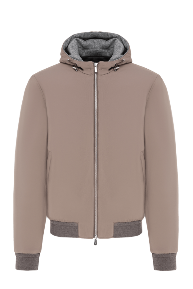 Lenoci men's beige bomber jacket with a hood and knit trim 197530 - photo 1