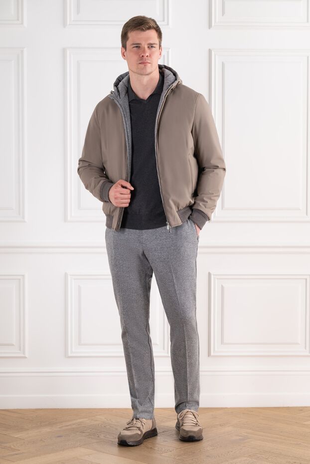 Lenoci men's beige bomber jacket with a hood and knit trim 197530 - photo 2