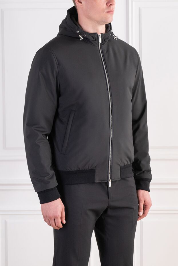 Lenoci men's black zip-up bomber jacket with adjustable hood 197531 - photo 3