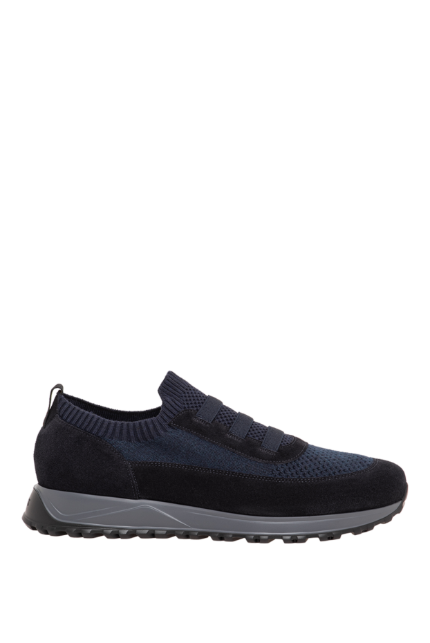 Doucal`s men's blue knit sneakers with velvety suede inserts 197555 - photo 1