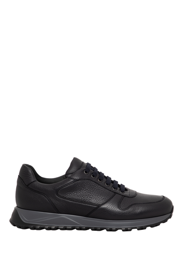Doucal`s men's black leather sneakers with a pronounced grain texture 197560 - photo 1
