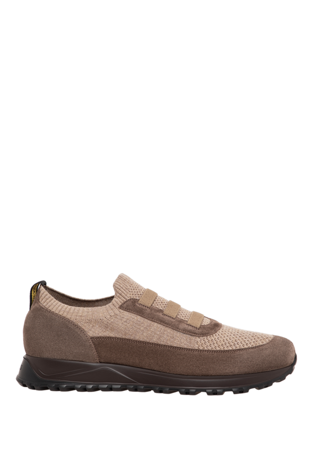 Doucal`s men's beige knit sneakers with coffee suede inserts 197567 - photo 1