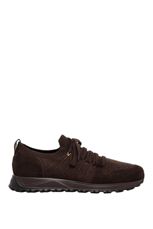 Doucal`s men's chocolate knit sneakers with suede overlays 197570 - photo 1
