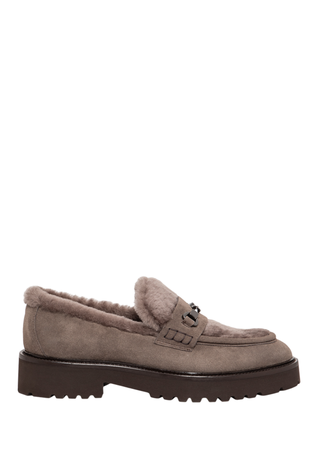 Doucal`s women's taupe suede fur-lined loafers with a metal snaffle bit 197580 - photo 1