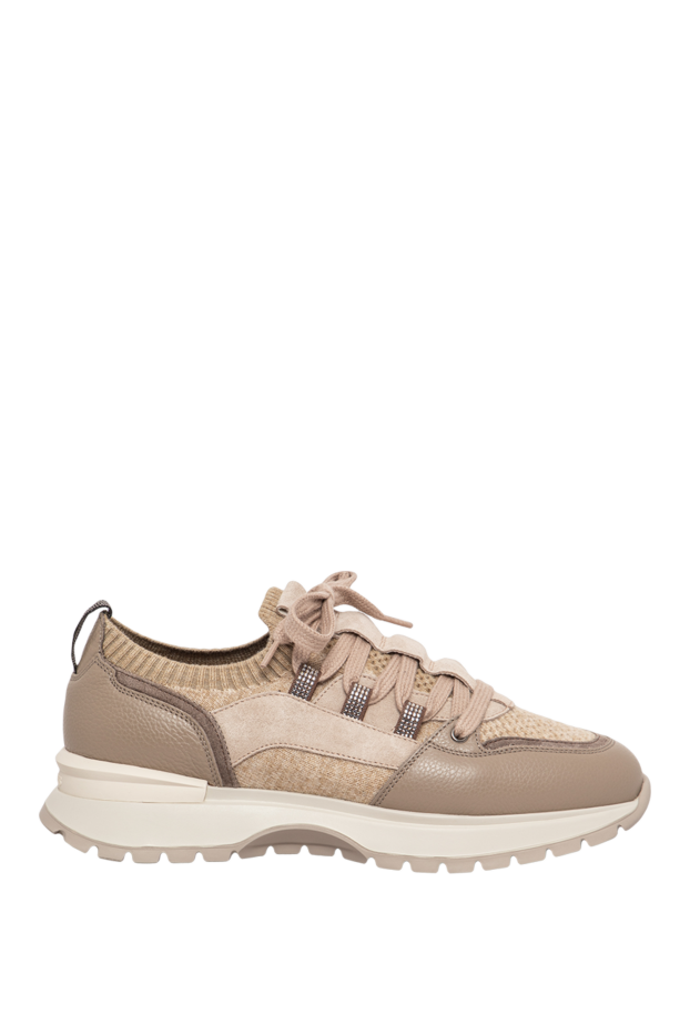 Doucal`s women's beige leather and wool combination sneakers 197587 - photo 1