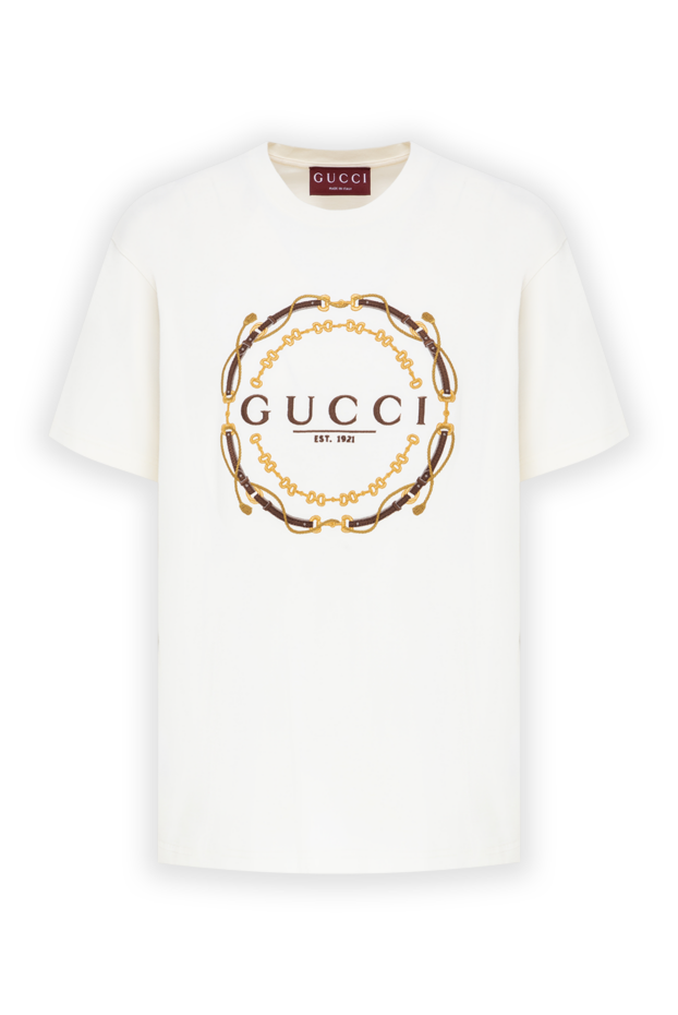 Gucci women's white cotton t-shirt with a round embossed logo print 197638 - photo 1