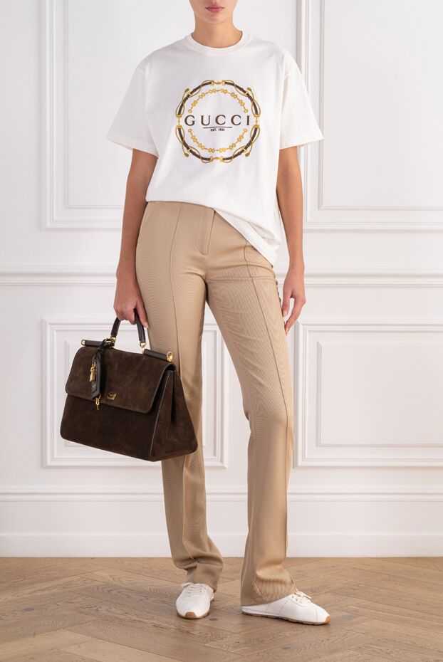 Gucci women's white cotton t-shirt with a round embossed logo print 197638 - photo 2
