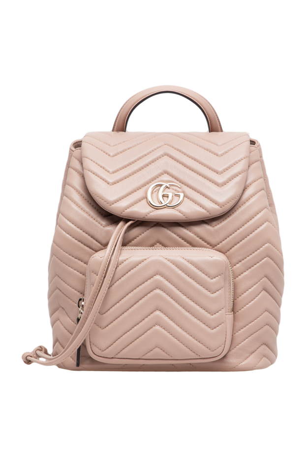 Gucci стеганый кожаный рюкзак пудрово-розового цвета с золотистой монограммой 197640 - фото 1
