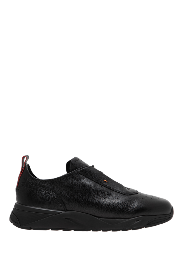 Santoni low-profile black leather sneakers with perforations on genuine fur 197653 - photo 1
