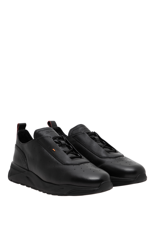 Santoni low-profile black leather sneakers with perforations on genuine fur 197653 - photo 3