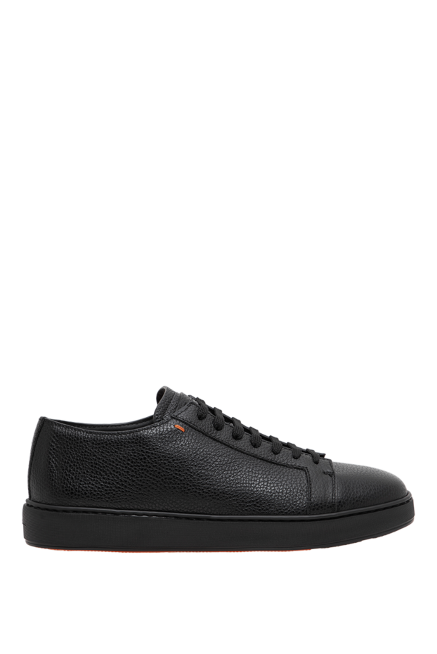 Santoni men's black leather sneakers with a grainy texture 197655 - photo 1