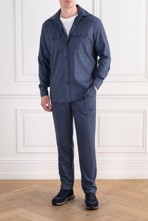 Scissor Scriptor blue melange wool and cashmere two-piece suit with creases 197682 - photo 2