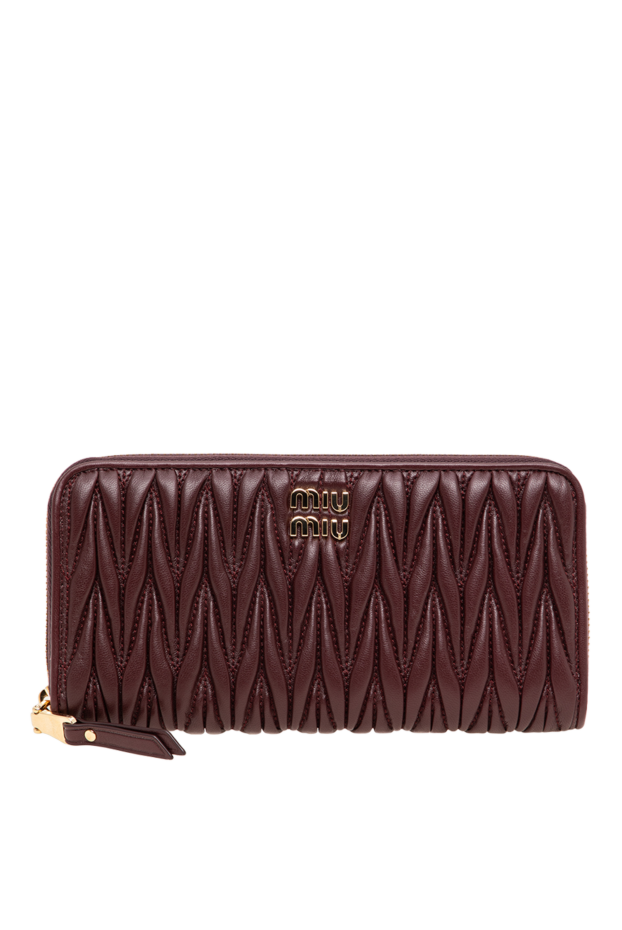 Miu Miu burgundy leather wallet with signature matelasse stitching and an all-around zip closure 197733 - photo 1