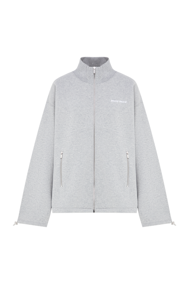 Miu Miu gray zip-up knit jacket with embroidered white logo 197737 - photo 1
