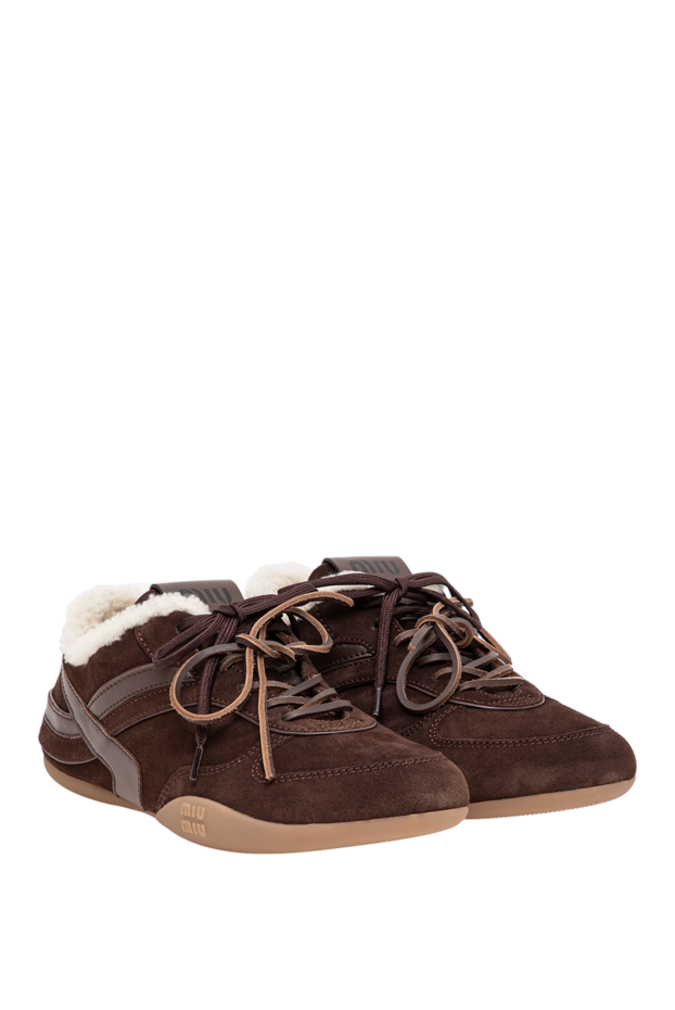 Miu Miu chocolate suede sneakers with fur and the brand's signature embossing 197739 - photo 2