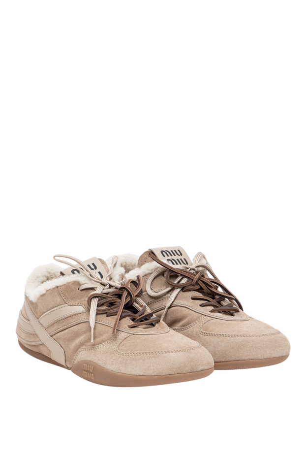 Miu Miu beige suede sneakers with fur, double lacing and logo 197740 - photo 3