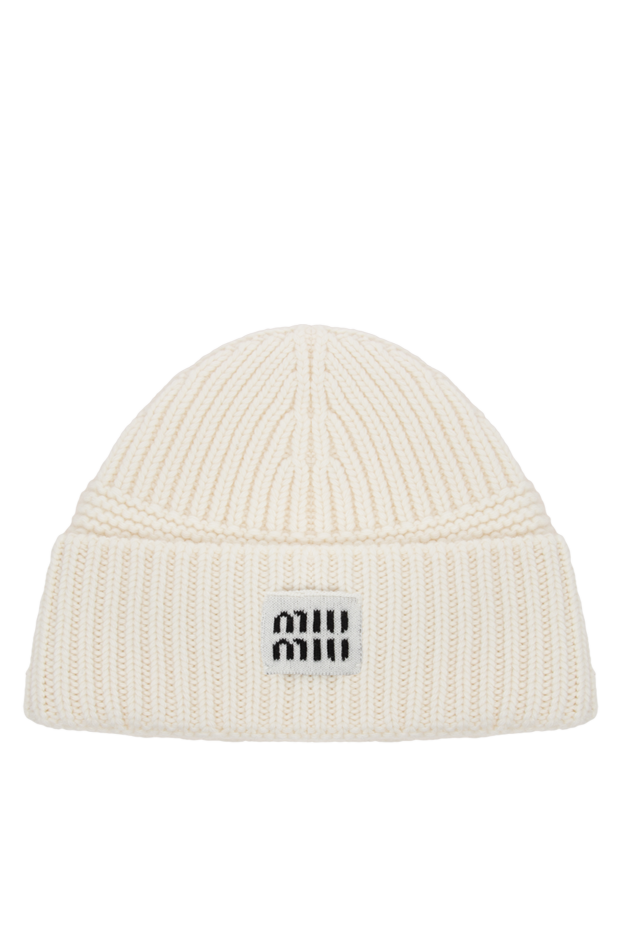 Miu Miu white knitted wool and cashmere beanie hat with branded patch 197746 - photo 1