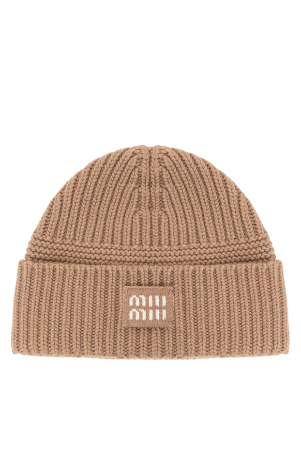 Miu Miu textured knit beanie hat in caramel brown with patch 197747 - photo 1