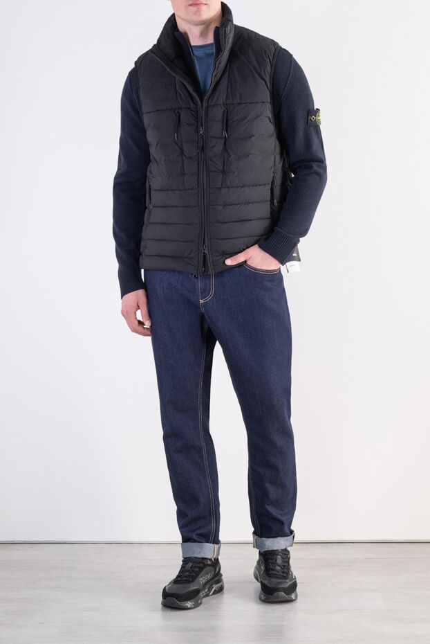 Stone Island ерлерге арналған қара мамық желет, аралас көрпемен және тік жағамен 197759 - фото 2