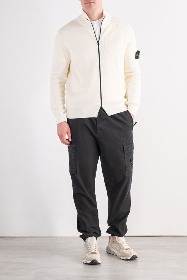Stone Island жамауымен ақ қабырғалы тоқылған кардиган 197766 - фото 2