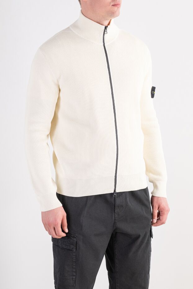 Stone Island жамауымен ақ қабырғалы тоқылған кардиган 197766 - фото 3