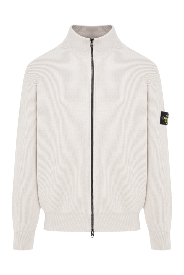 Stone Island жамауымен ашық сұр түсті қабырғалы тоқылған кардиган 197767 - фото 1
