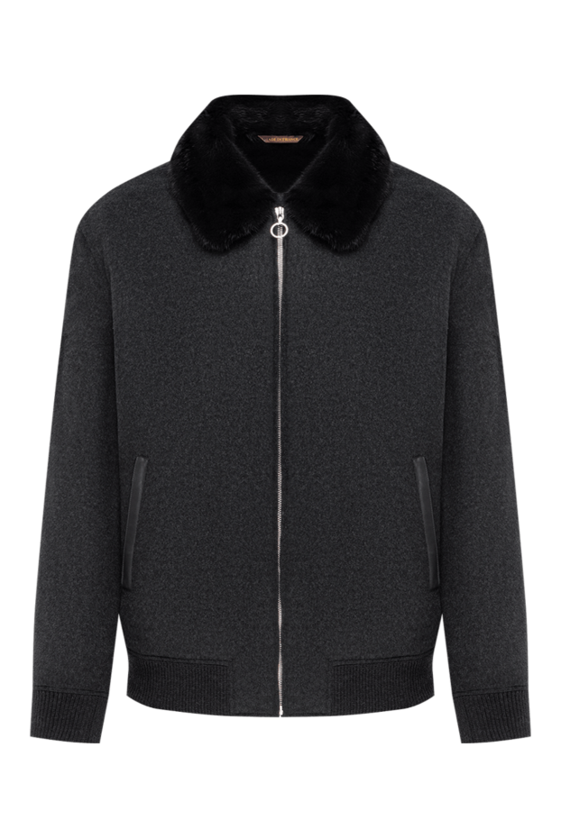 Seraphin black melange cashmere bomber jacket with a natural fur collar 197773 - photo 1