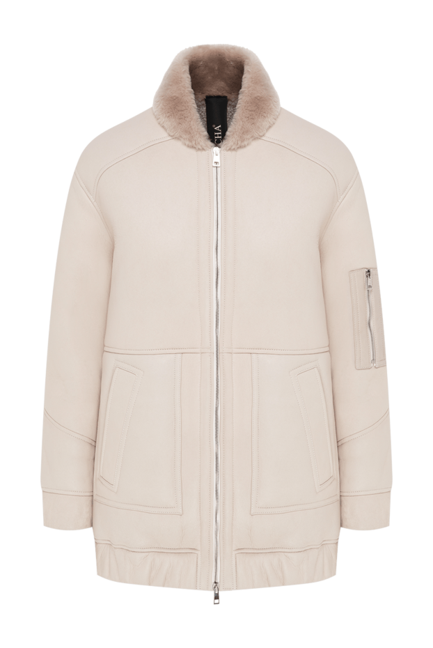 Blancha women's ecru sheepskin coat with a fur collar 197778 - photo 1