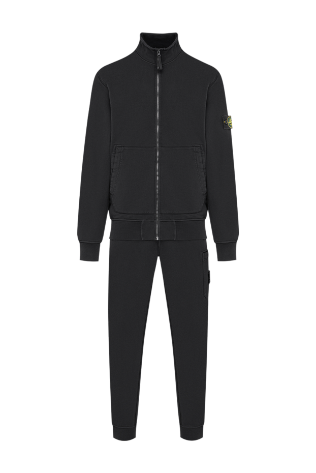 Stone Island қара мақтадан жасалған, сыдырмасы және тік жағасы бар костюм 197786 - фото 1