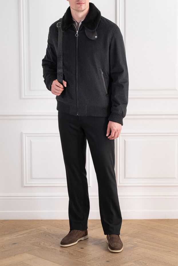 Seraphin black men's wool bomber jacket with crocodile skin and mink fur details 197799 - photo 2