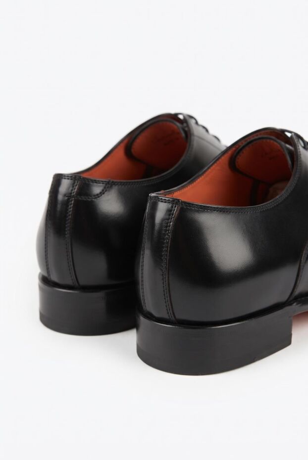 Santoni мужские кожаные оксфорды черного цвета с оранжевой подошвой 197814 - фото 2