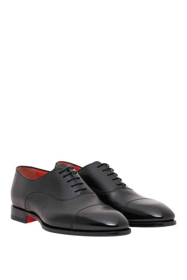 Santoni мужские кожаные оксфорды черного цвета с оранжевой подошвой 197814 - фото 3