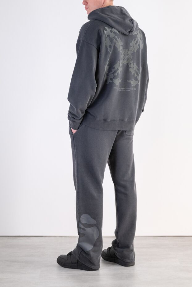 Off-White мужское хлопковое худи в винтажном темно-серо цвете с эффектом потертости 197837 - фото 2