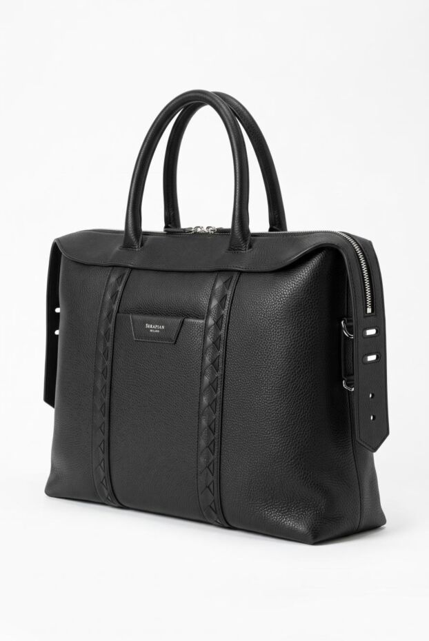 Serapian деловая сумка soft business bag из черной кожи cachemire с деталями mosaico 197856 - фото 2