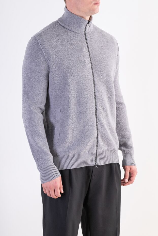 Stone Island мужской вязаный кардиган на молнии светло-серого цвета 197869 - фото 3