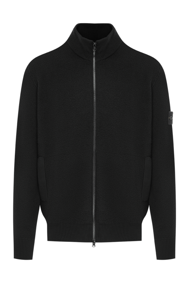 Stone Island қара түсті сыдырмасы бар ерлерге арналған тоқылған кардиган 197882 - фото 1