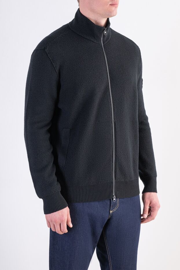 Stone Island қара түсті сыдырмасы бар ерлерге арналған тоқылған кардиган 197882 - фото 3