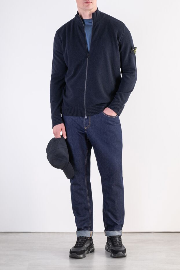 Stone Island ерлерге арналған өте жұқа көк түсті жүннен тоқылған сыдырмалы кардиган 197883 - фото 2