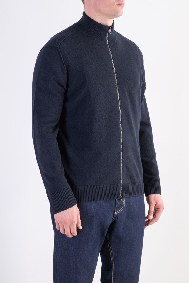 Stone Island ерлерге арналған өте жұқа көк түсті жүннен тоқылған сыдырмалы кардиган 197883 - фото 3