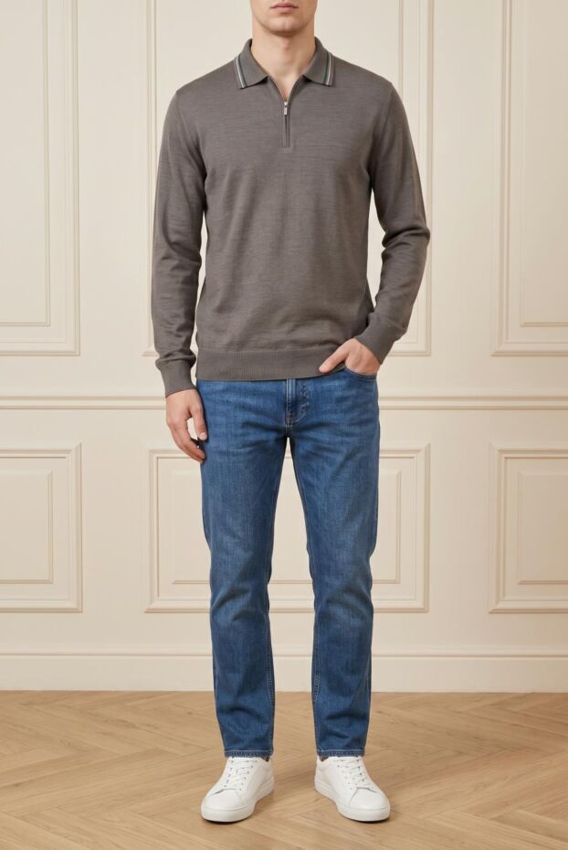 Zilli men's long sleeve zip-up knit polo shirt in taupe 197915 - photo 1