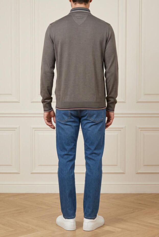 Zilli men's long sleeve zip-up knit polo shirt in taupe 197915 - photo 2