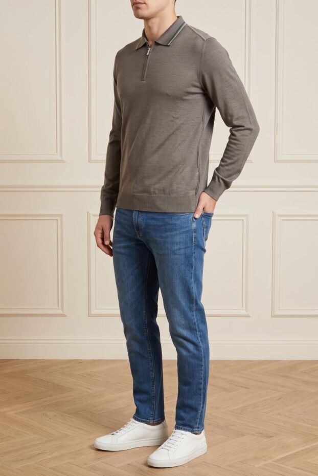 Zilli men's long sleeve zip-up knit polo shirt in taupe 197915 - photo 3