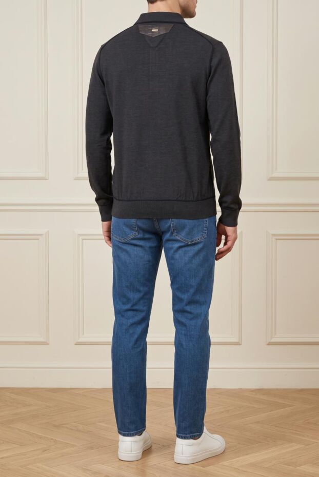 Zilli dark grey men's long sleeve knit polo shirt with crocodile trim on the collar 197924 - photo 2