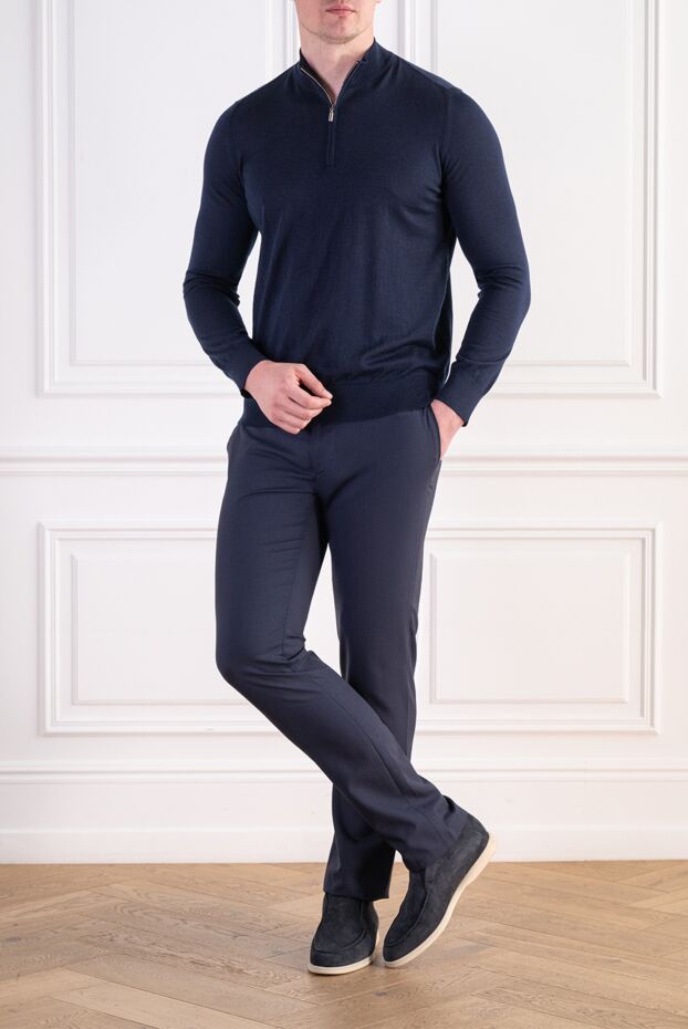 Zilli men's dark blue trouser with crocodile leather insert 197941 - photo 2