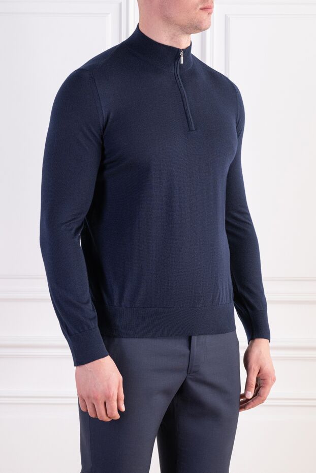 Zilli men's dark blue trouser with crocodile leather insert 197941 - photo 3