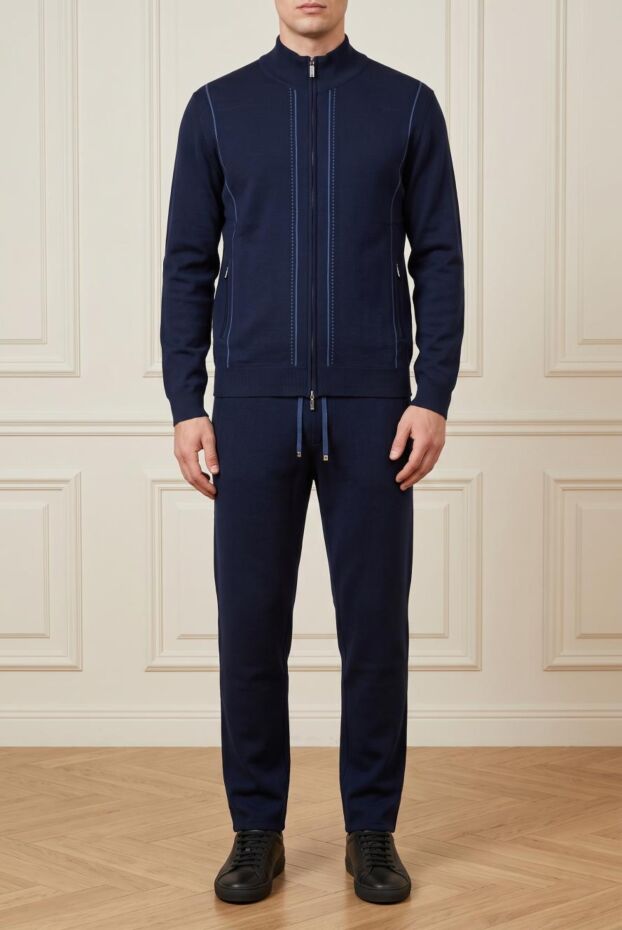Zilli men's dark blue knitted suit with a stand-up collar 197943 - photo 1