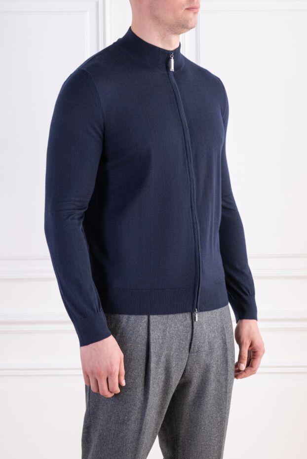 Zilli thin blue cardigan with a two-way zipper and a high collar 197947 - photo 3